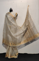 Pure Kosa Tussar Silk Natural Block Printed Sarees