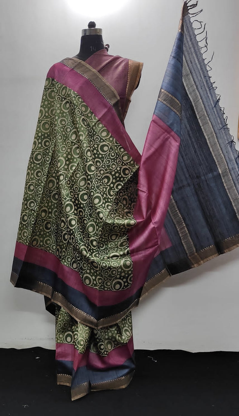 Pure Desi Tussar Block Printed Sarees Collection