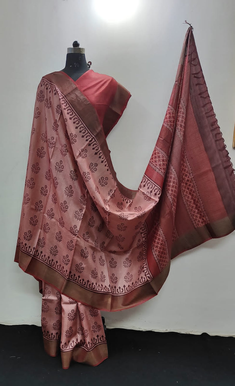 Pure Desi Tussar Block Printed Sarees Collection