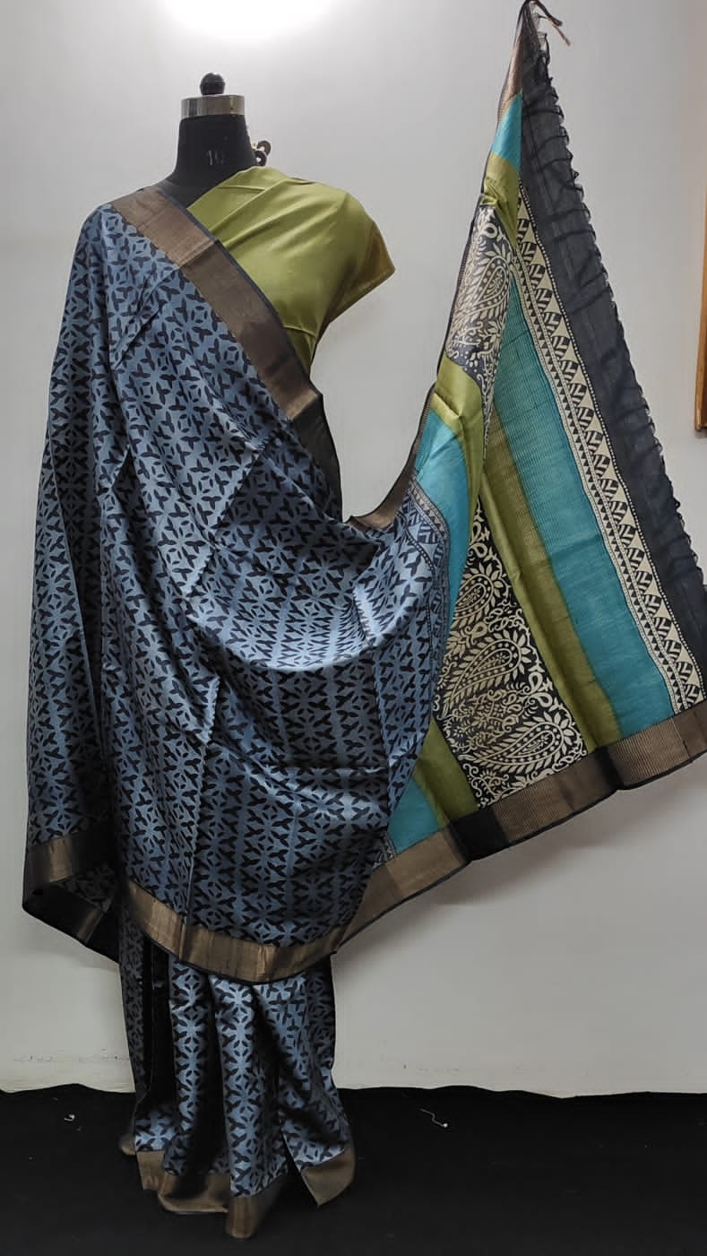 Pure Desi Tussar Block Printed Sarees Collection