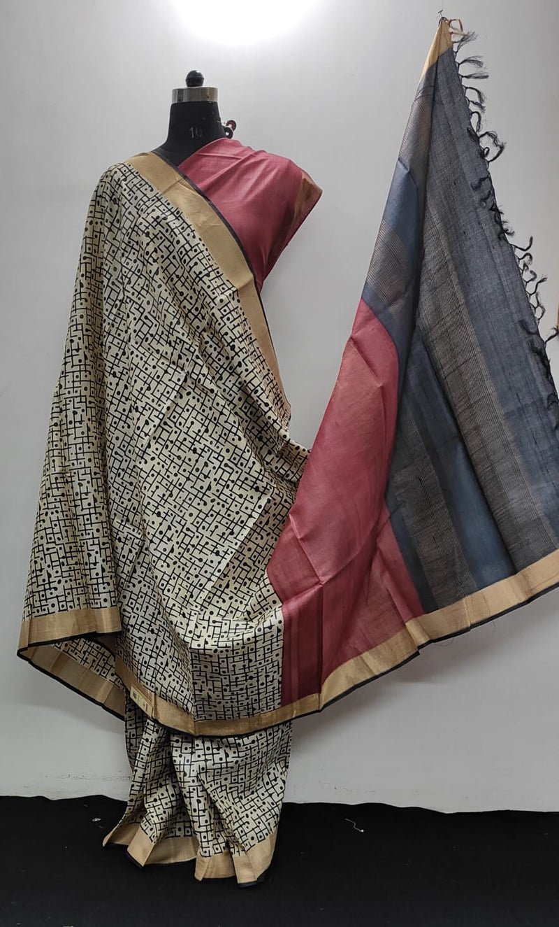 Pure Desi Tussar Block Printed Sarees Collection