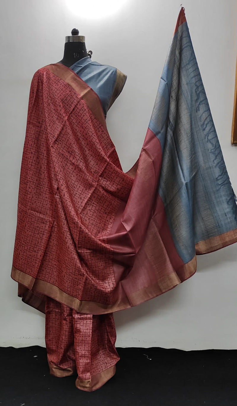 Pure Desi Tussar Block Printed Sarees Collection