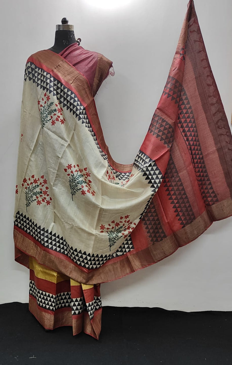 Pure Desi Tussar Block Printed Sarees Collection