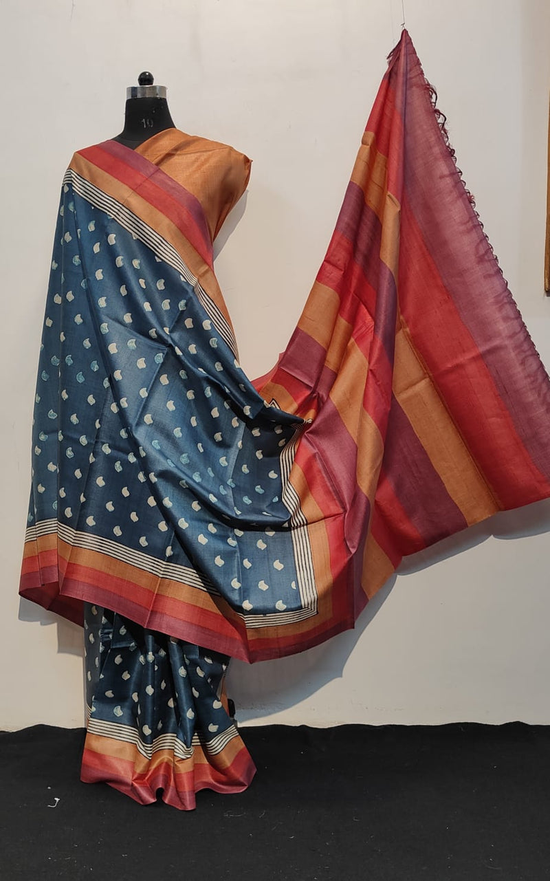 Pure Desi Tussar Block Printed Sarees Collection