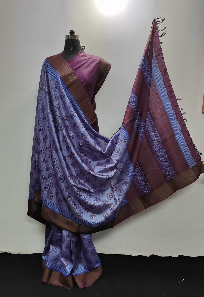 Pure Desi Tussar Block Printed Sarees Collection