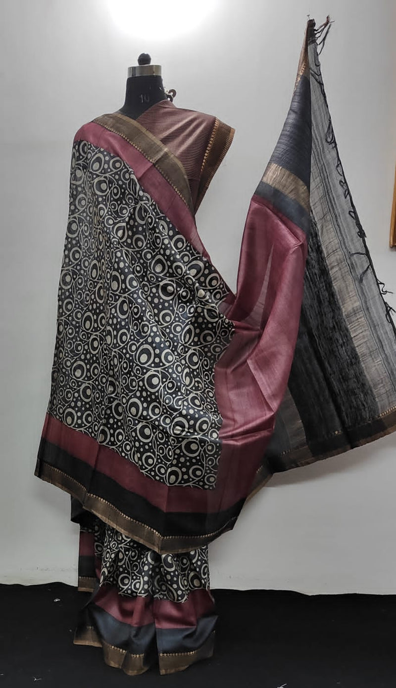 Pure Desi Tussar Block Printed Sarees Collection