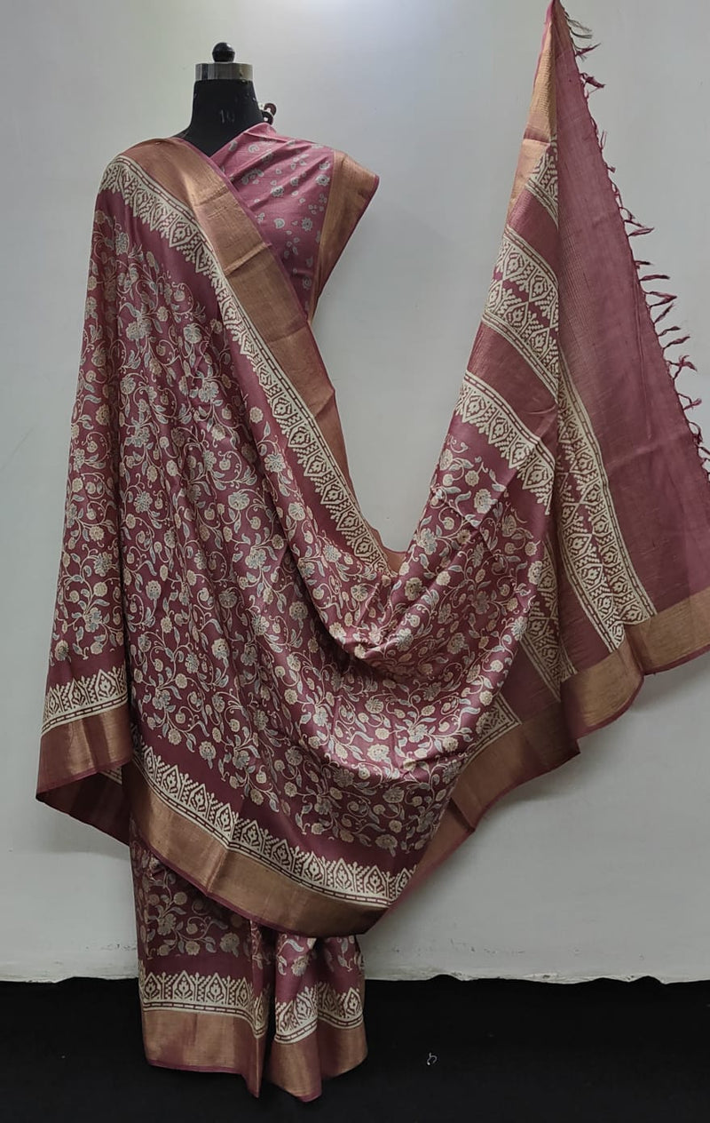 Pure Desi Tussar Block Printed Sarees Collection