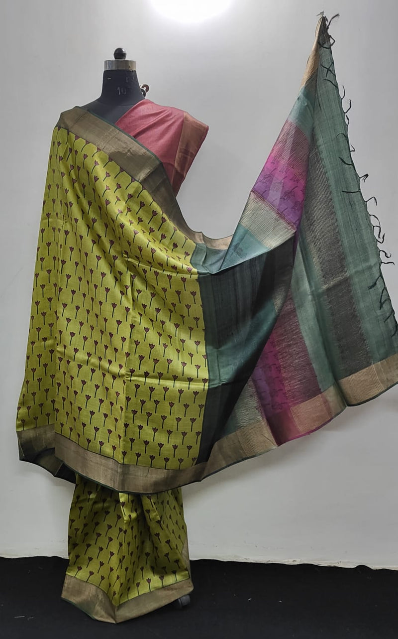 Pure Desi Tussar Block Printed Sarees Collection