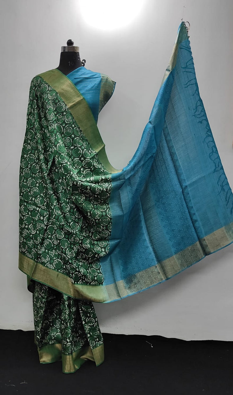 Pure Desi Tussar Block Printed Sarees Collection