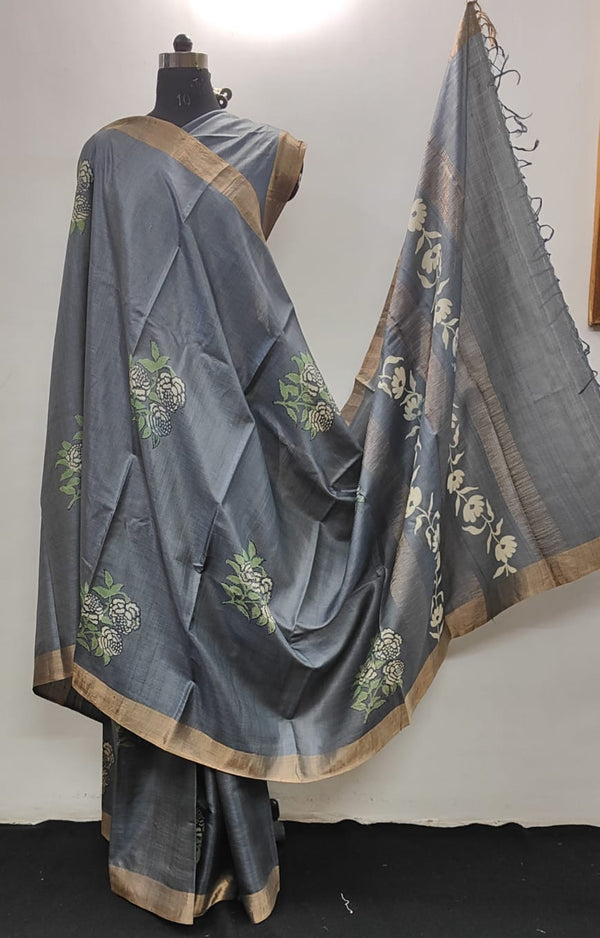 Pure Desi Tussar Block Printed Sarees Collection