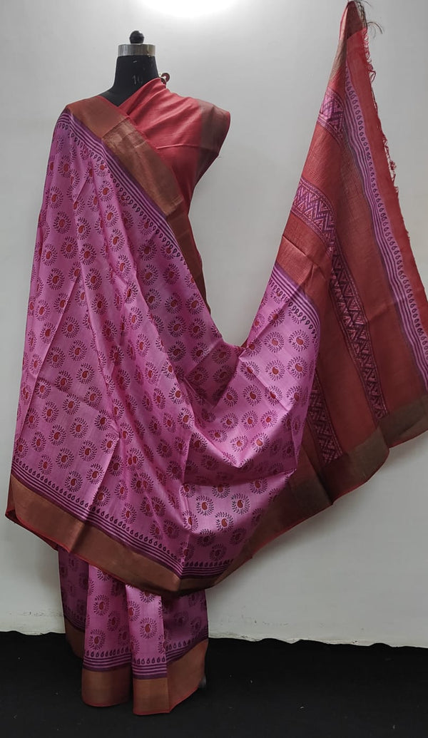 Pure Desi Tussar Block Printed Sarees Collection