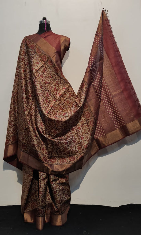 Pure Desi Tussar Block Printed Sarees Collection