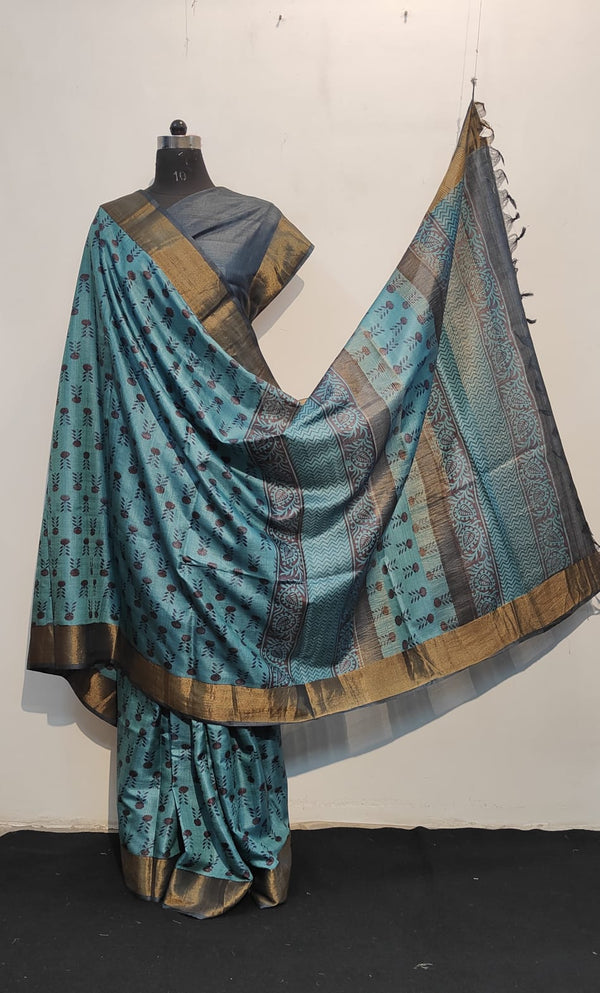 Pure Desi Tussar Block Printed Sarees Collection