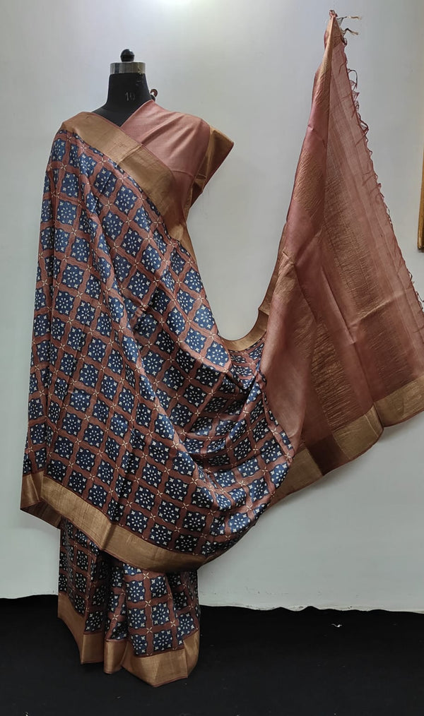 Pure Desi Tussar Block Printed Sarees Collection
