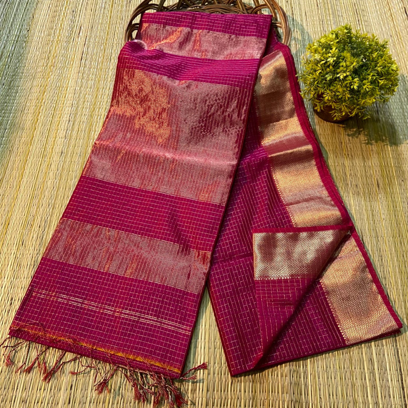 Maheshwari Silk Cotton Zari Checks Sarees