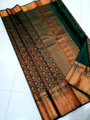 Bottle Green Bridal Kanchipuram Silk Saree with Copper Zari