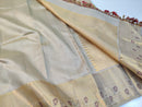 Half White Embossed Bridal Kanchipuram Silk Saree with Contrast Blouse