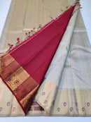 Half White Embossed Bridal Kanchipuram Silk Saree with Contrast Blouse