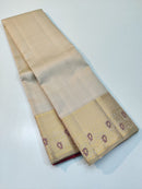 Half White Embossed Bridal Kanchipuram Silk Saree with Contrast Blouse