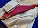 Half White Embossed Bridal Kanchipuram Silk Saree with Contrast Blouse
