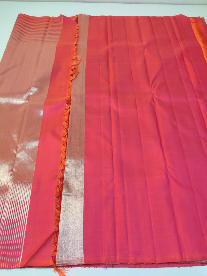 Dual Shade Pink Orange Kanchipuram Silk Saree