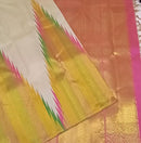 Half White 8 Kol Korvai Weaving Long Temple Border Kanchipuram Silk Saree