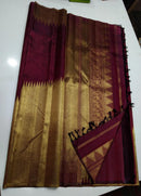 Celebrity Style - Actress Rekha Inspired Pure Zari Maroon Raising Temple Border Kanchipuram Silk Saree with Double Side Border