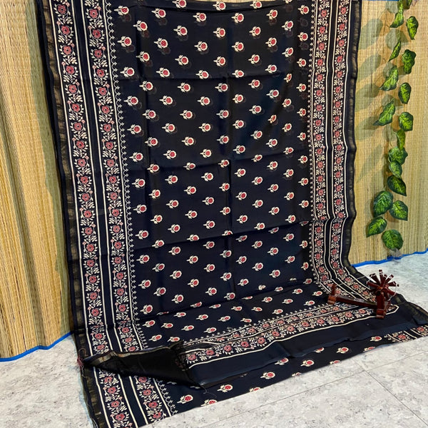 Ajrakh Printed Maheshwari Silk Cotton Sarees