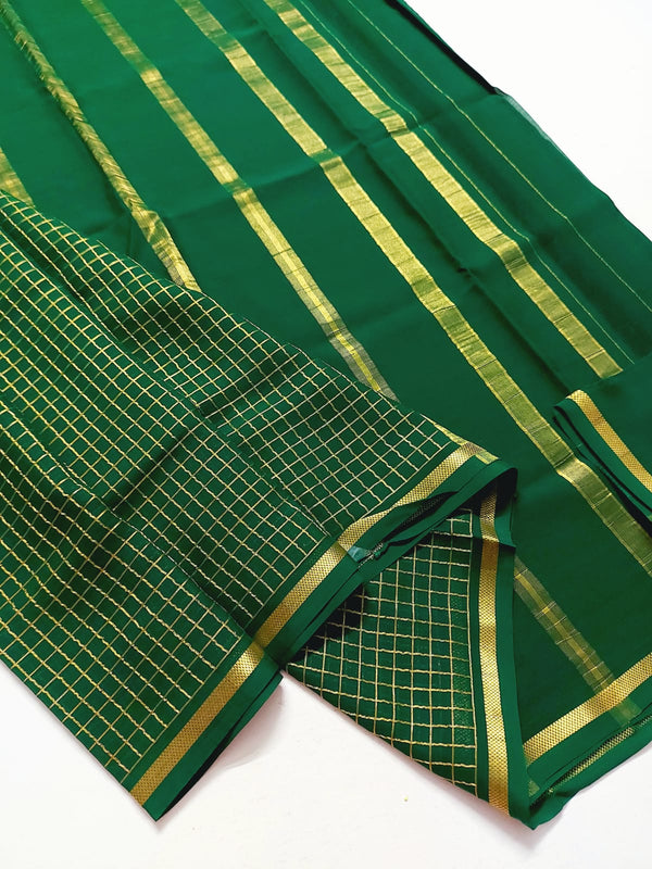 Pure mysore silk saree teal green with allover zari checked pattern an –  Prashanti Sarees