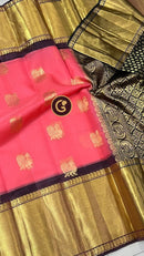 Peach Pink Organza Saree with Kanchi Border