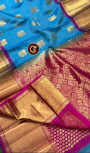 Blue Organza Saree with Kanchi Border
