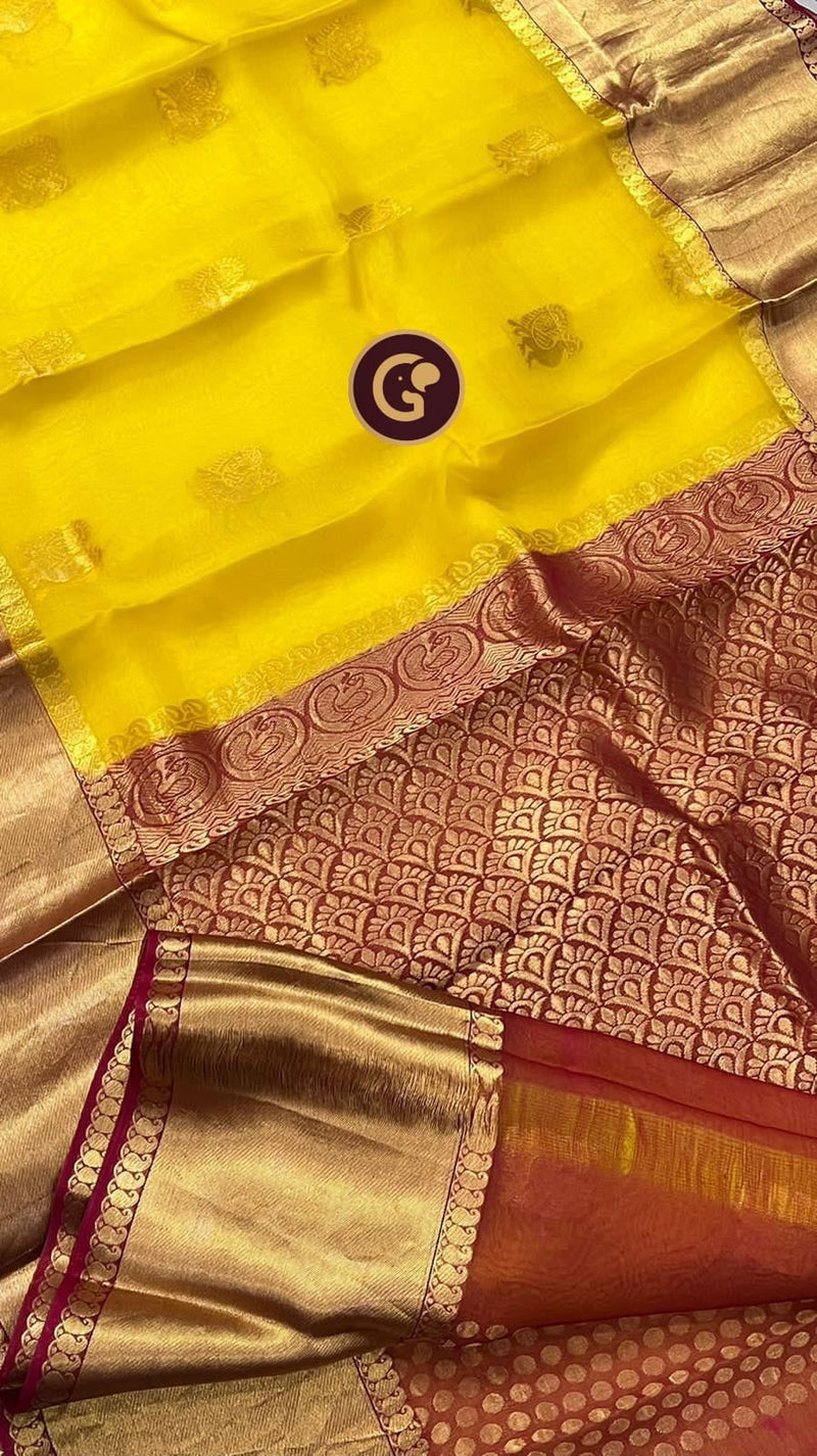 Yellow Organza Saree with Kanchi Border