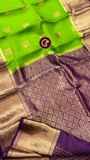 Parrot Green Organza Saree with Kanchi Border