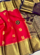 Red Organza Saree with Kanchi Border