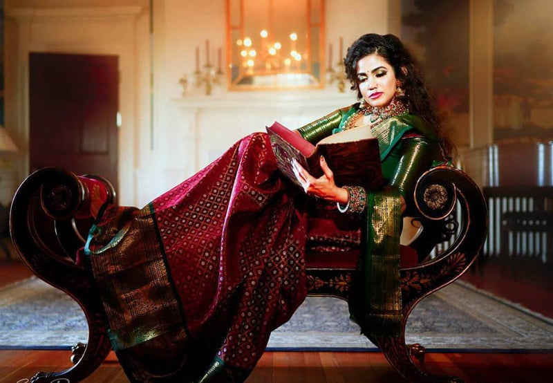 Buy Kanchipuram Silk Maroon Sarees Online for Women in Malaysia