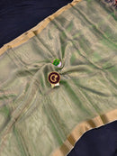 Green Tissue Tussar Silk Saree