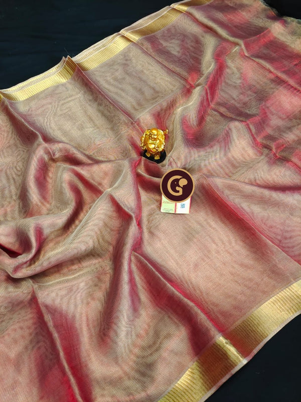Pink Tissue Tussar Silk Saree