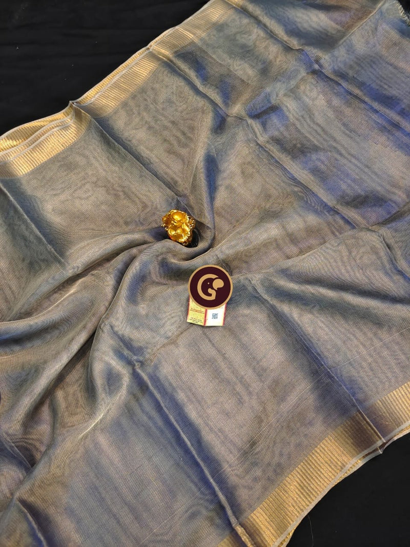 Blue Tissue Tussar Silk Saree