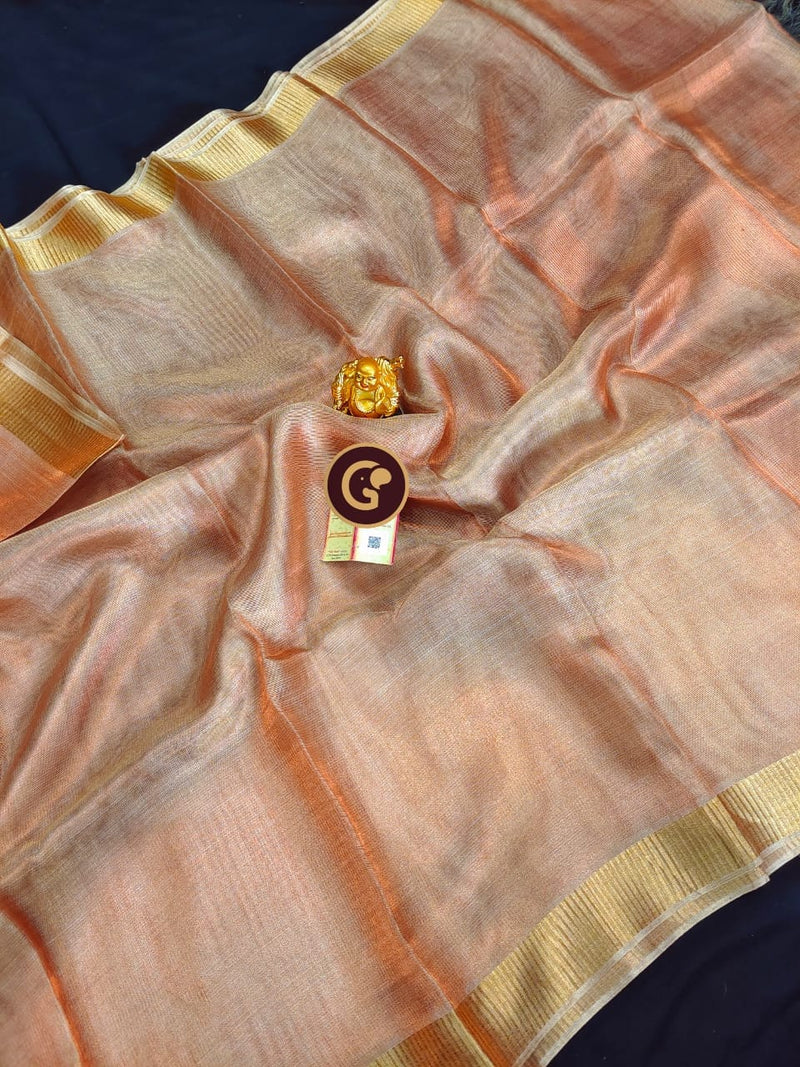 Rose Gold Copper Tissue Tussar Silk Saree