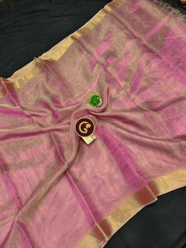 Pink Tissue Tussar Silk Saree