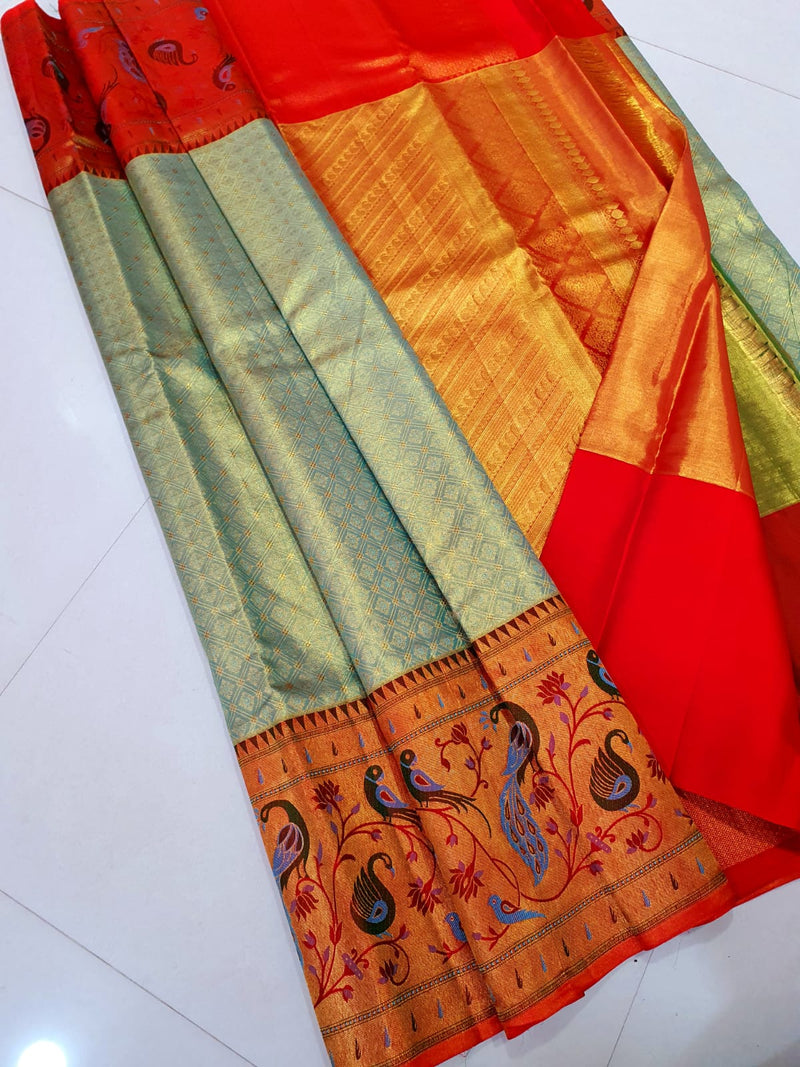 Pure Kanchipuram Silk Sarees with Unique Paithani Border