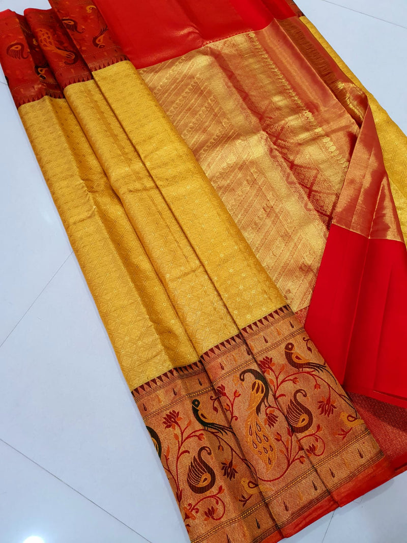 Pure Kanchipuram Silk Sarees with Unique Paithani Border