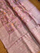 Pink Organza Saree with Jaal Floral Embroidery & Chikankari Pallu