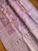 Lavender Organza Saree with Jaal Floral Embroidery & Chikankari Pallu
