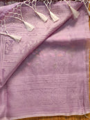 Lavender Organza Saree with Jaal Floral Embroidery & Chikankari Pallu