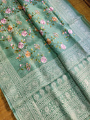 Pastel Green Organza Saree with Jaal Floral Embroidery & Chikankari Pallu