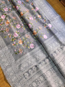 Organza Sarees with Jaal Floral Embroidery & Chikankari Pallu