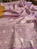 Lavender Organza Saree with Jaal Floral Embroidery & Chikankari Pallu