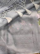 Grey Organza Saree with Jaal Floral Embroidery & Chikankari Pallu