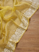 Yellow Organza Saree with Parsi Embroidery Work and Crochet Lace Border